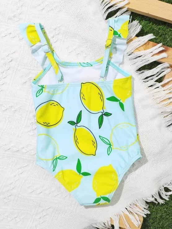 Baby Random Lemon Print ruffle Trim One Piece Swimsuit - Image 4