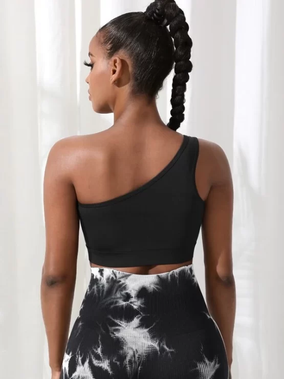 One Shoulder Wrap Hem Crop Sports Tank Top - Image 3