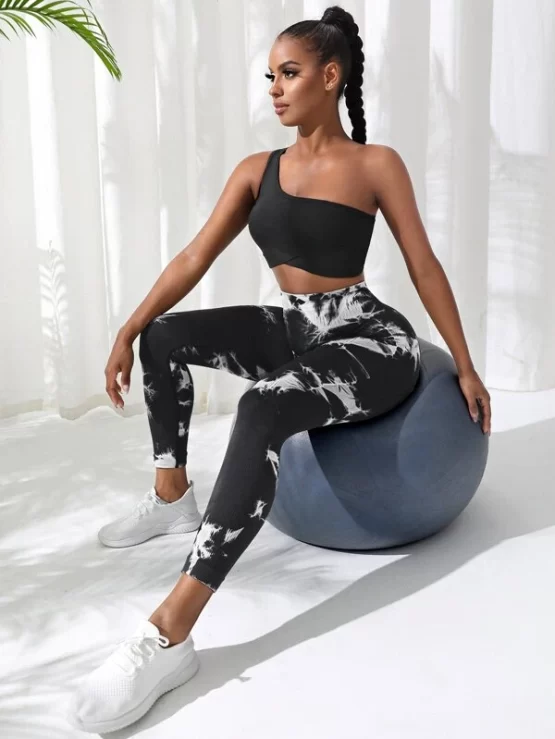 One Shoulder Wrap Hem Crop Sports Tank Top - Image 2