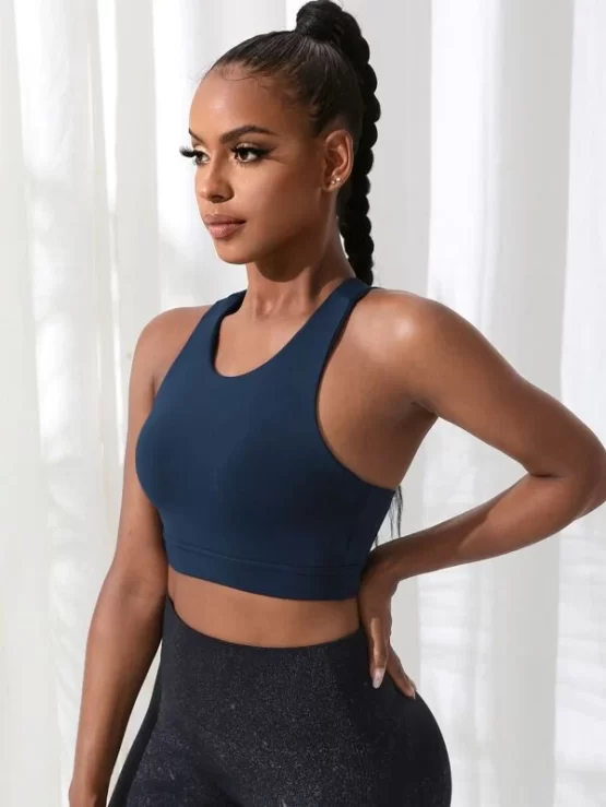 Cut Out Plain Sexy Neck Backless Sports Bra - Image 2