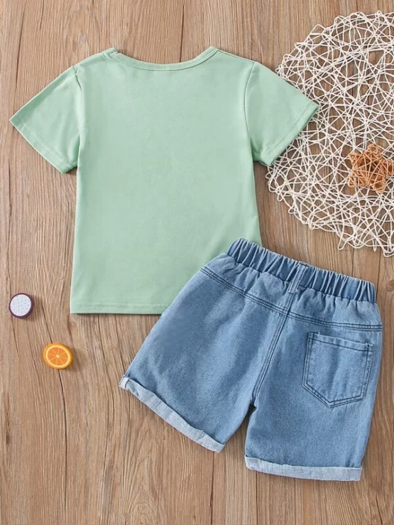 Toddler Boys Letter Graphic Tee With Denim Shorts - Image 3