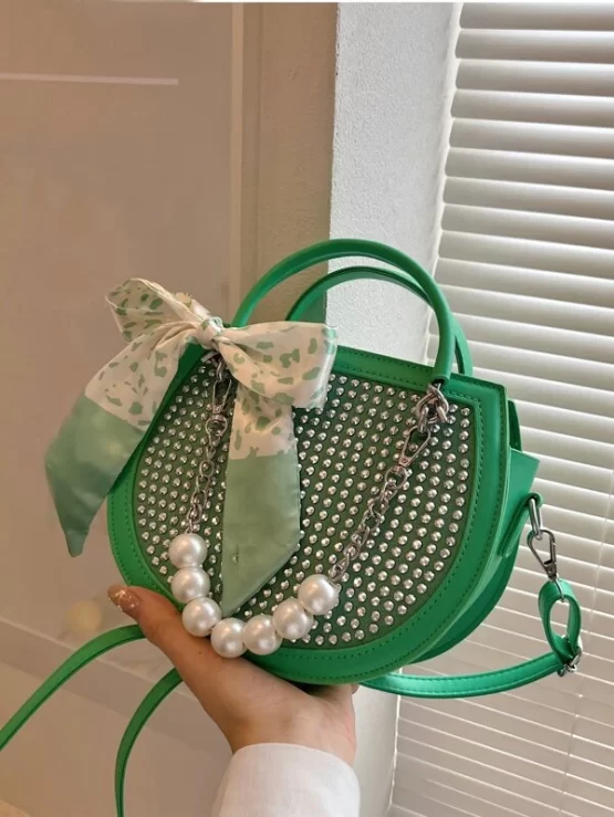 Studded & Faux Pearl Adjustable Saddle Decor Bag - Image 2