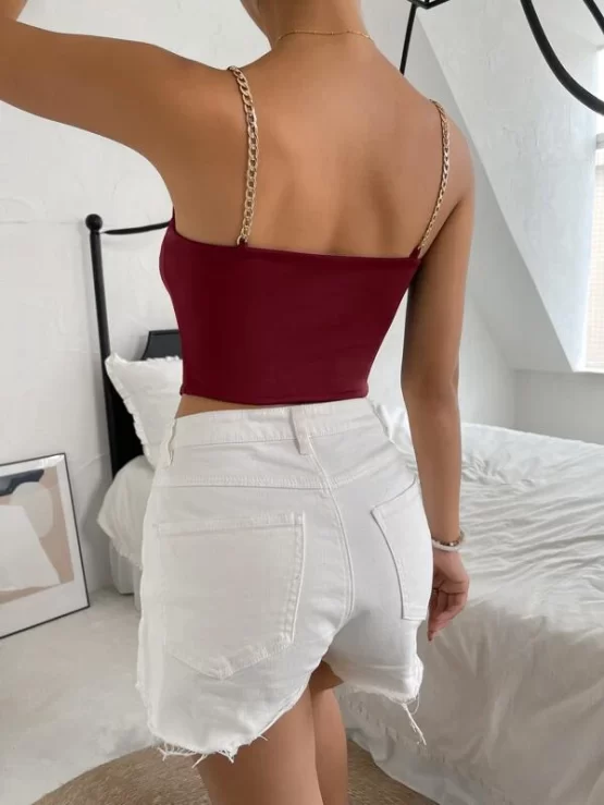 Chain Plain Strap Cut Out Front Cami Top - Image 3