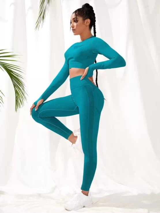 Seamless Super Elastic Cut Out Back Sports Tee & Leggings - Image 4