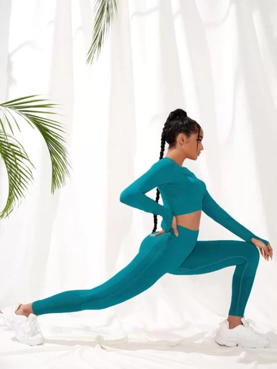Seamless Super Elastic Cut Out Back Sports Tee & Leggings - Image 5