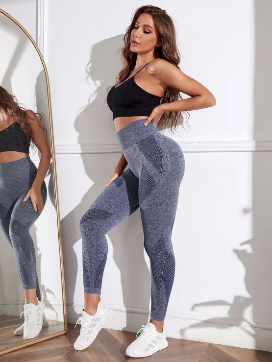 Striped Print Tummy Control Sports Leggings - Image 3