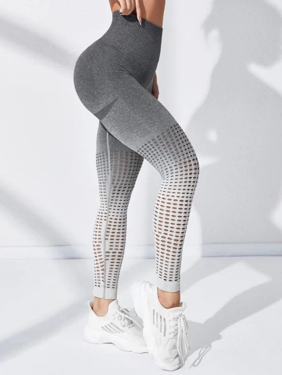 Ombre High Waist Hollow Cut Out Sports Leggings - Image 3