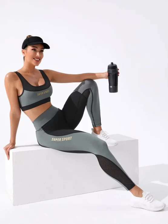 Letter Color Block Graphic Two Tone Sports Set - Image 3