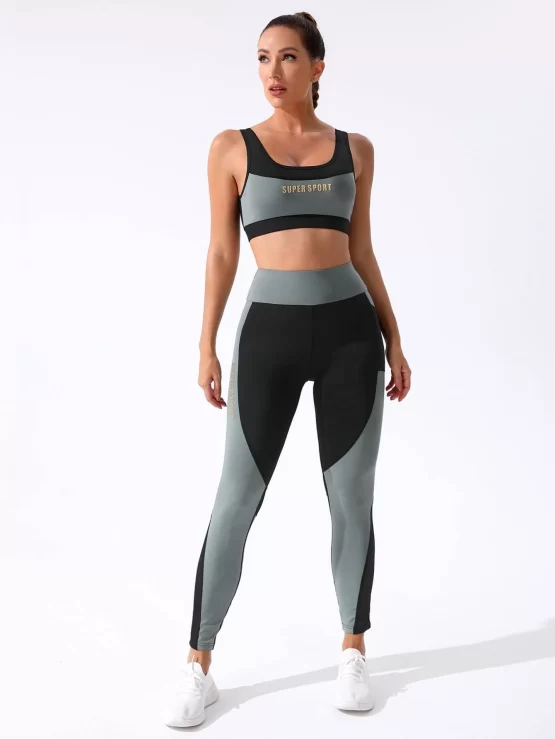 Letter Color Block Graphic Two Tone Sports Set - Image 2