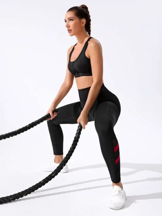 Zip Up Contrast Mesh Sports Set With Phone Pocket - Image 3