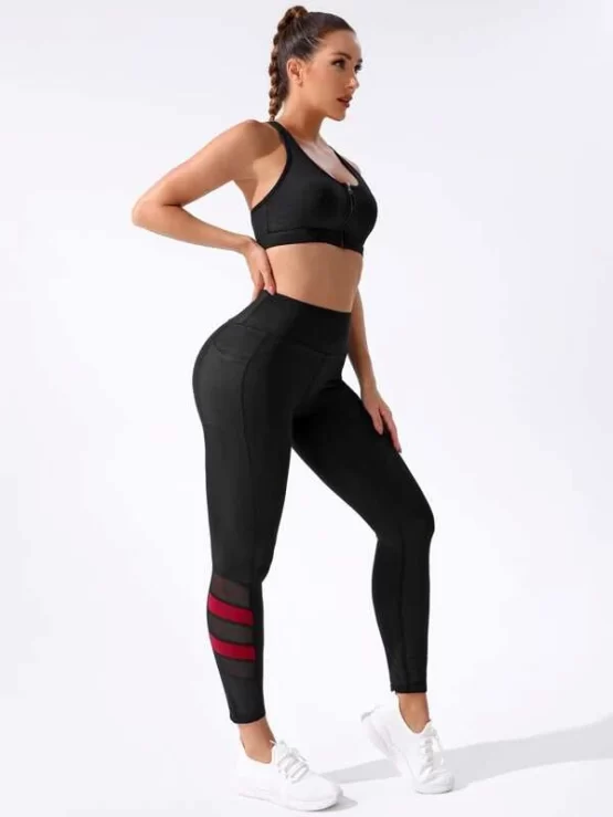 Zip Up Contrast Mesh Sports Set With Phone Pocket - Image 2
