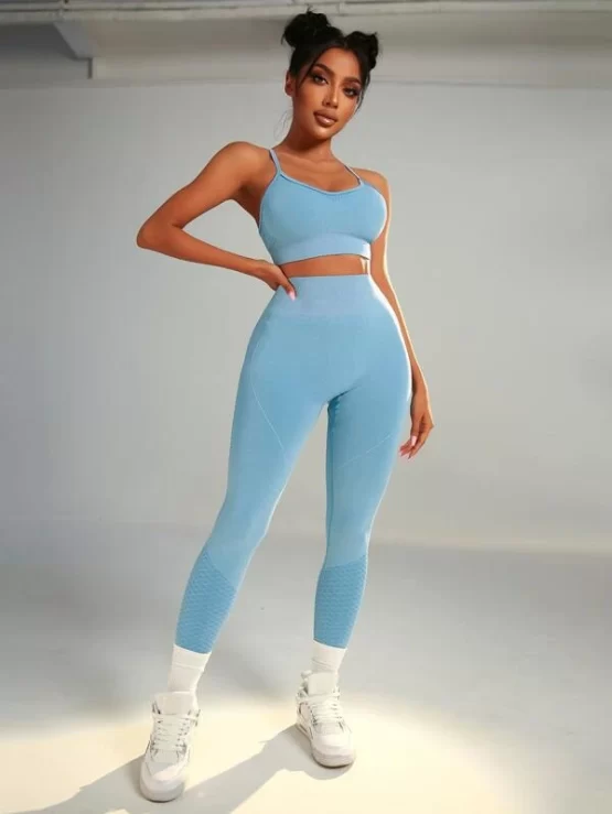 Criss Cross Back Scrunch Butt Wideband Waist Sports Set - Image 2