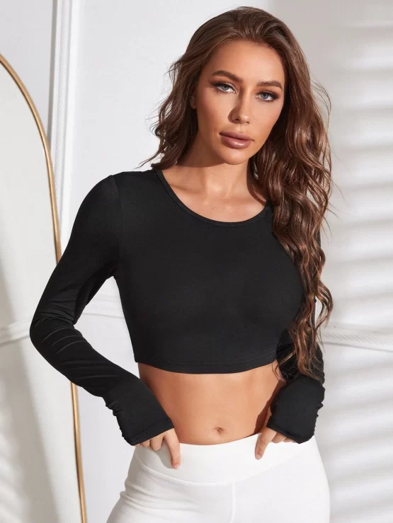 Twist Cut Out Back Slim Fit Crop Sports Tee - Image 3