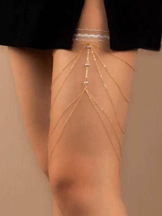Random Faux Pearl Decor Layered Thigh Chain