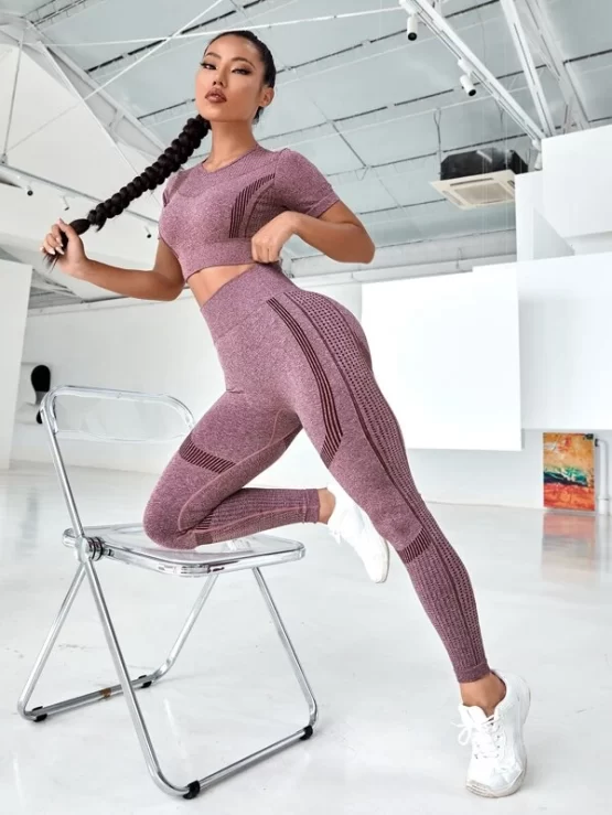 Wide Plain Leggings Waistband Sports Set