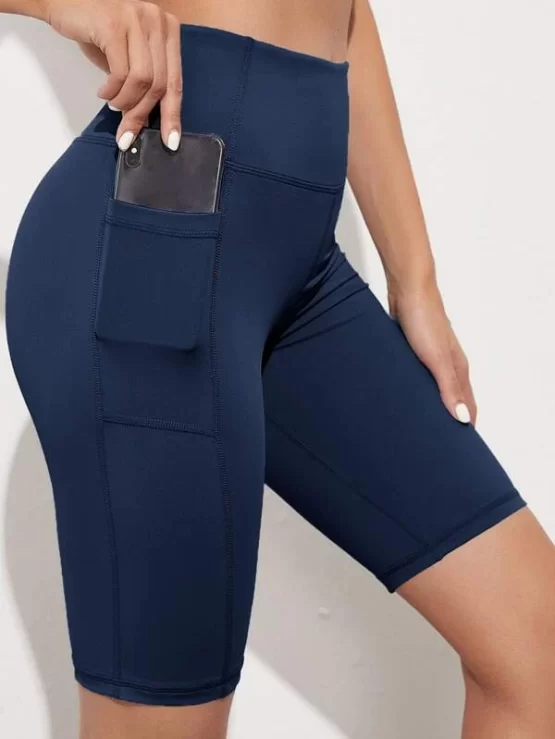 High Stretch Wide Band Waist Sports Shorts With Phone Pocket