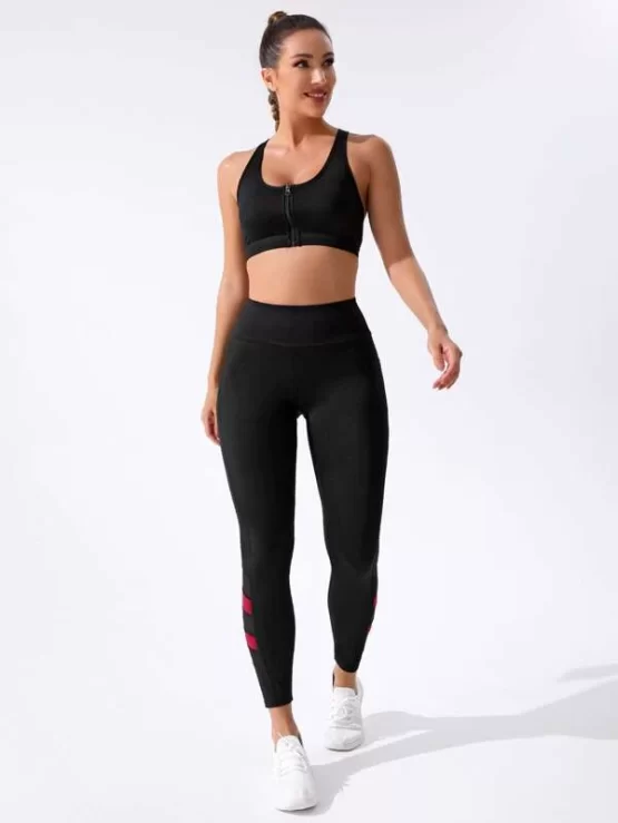 Zip Up Contrast Mesh Sports Set With Phone Pocket
