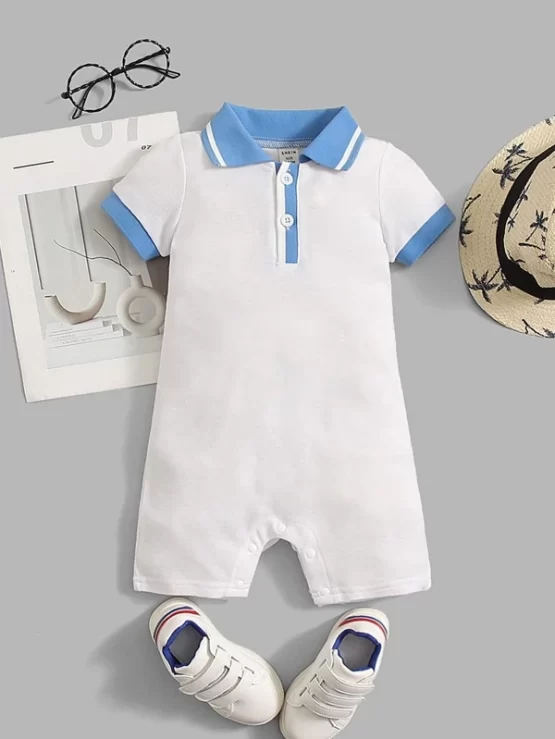 Baby Contrast Trim Polo Neck Tee Color Block Romper