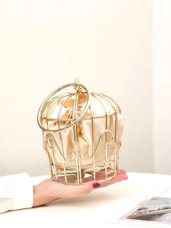 Mini Minimalist Hollow Out Novelty Chain Ring Bag With Inner Pouch