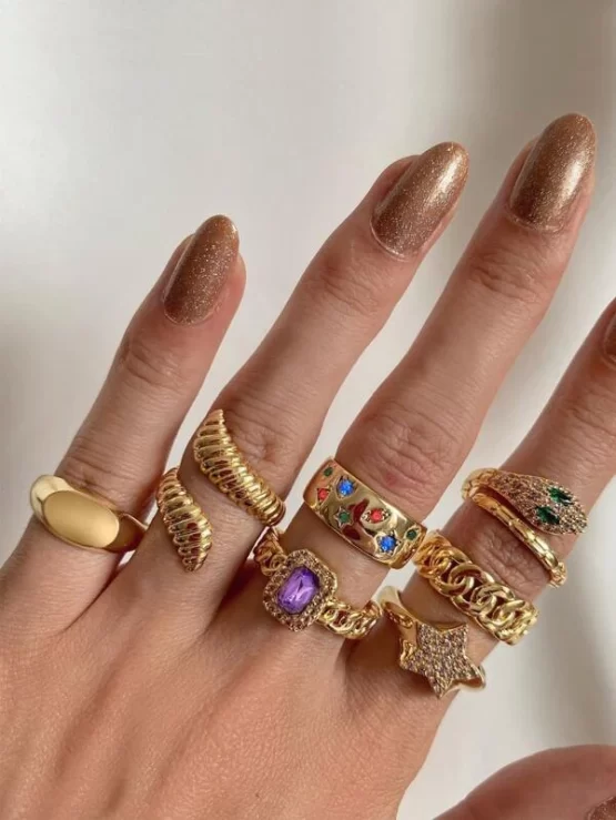 Seven Pieces Rhinestone Star & Snake Decor Ring