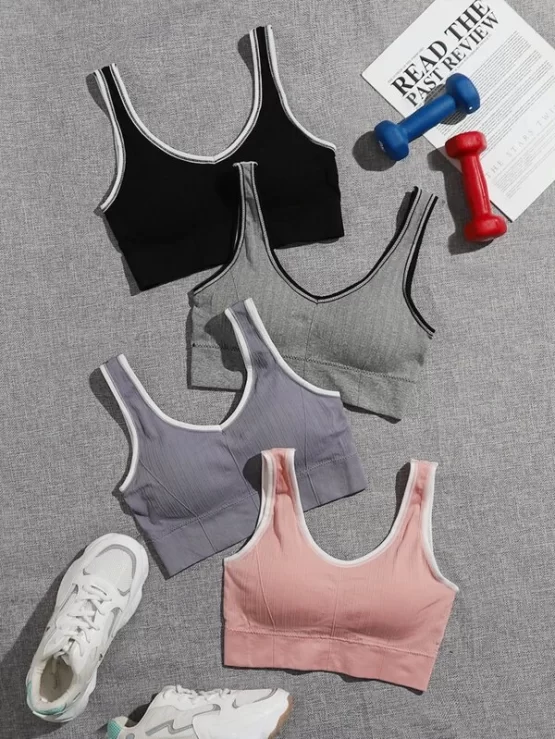 Four Pack Contrast Binding Medium Support Sports Bra