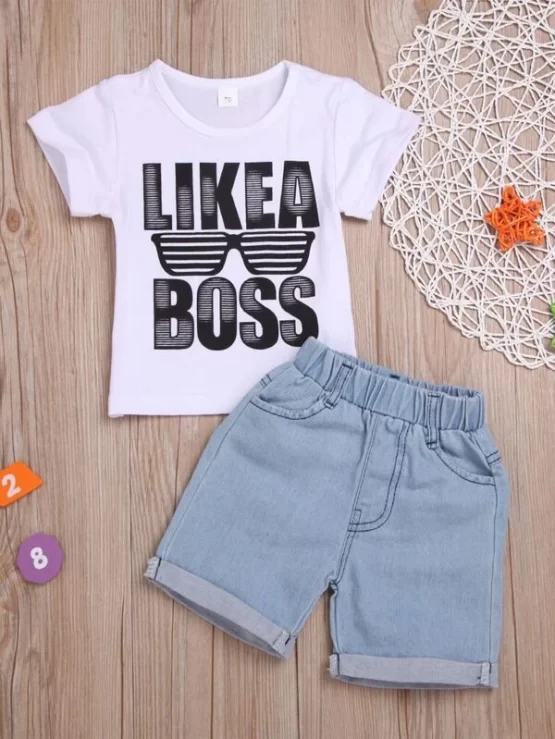 Toddler Boys Letter Graphic Tee With Denim Shorts