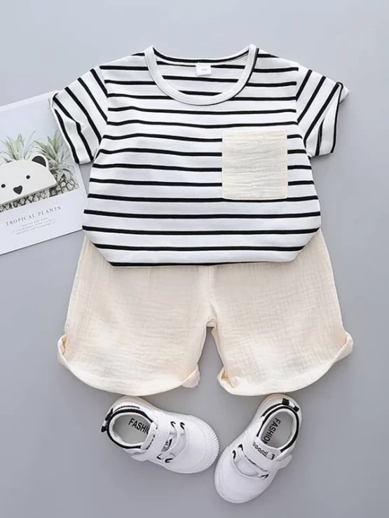 Toddler Boys Striped Pocket Front Tee & Shorts