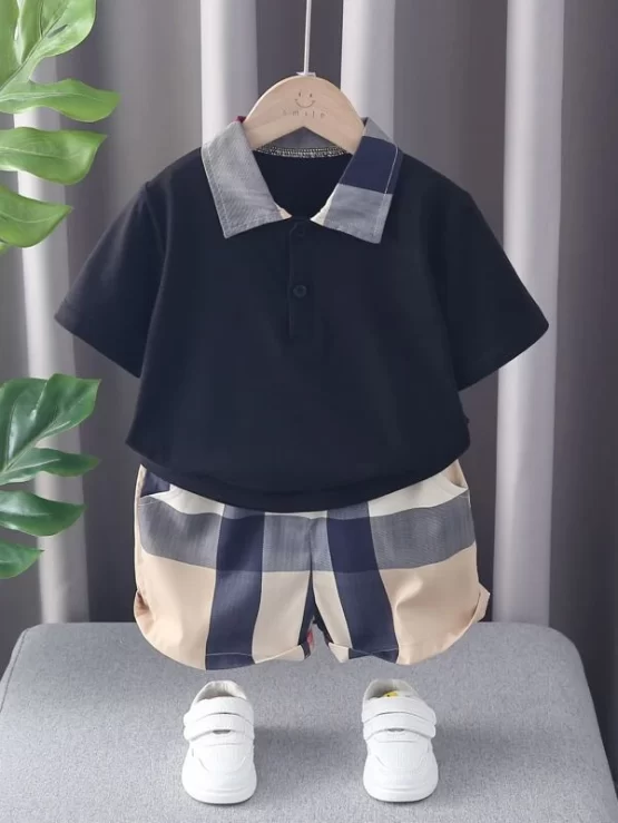 Toddler Boys Plaid Pocket Polo Shirt & Shorts
