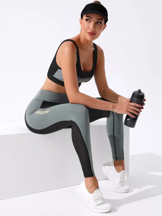 Letter Color Block Graphic Two Tone Sports Set