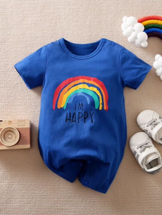 Yierying Baby Rainbow & Slogan Graphic Romper