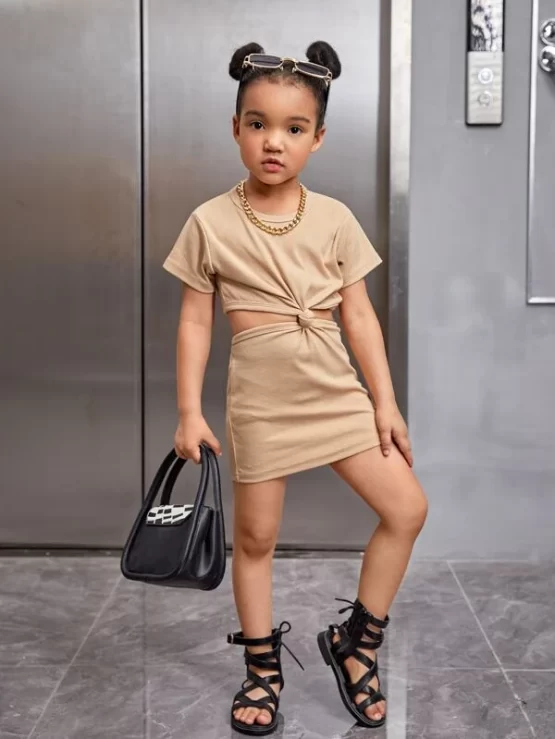 Toddler Girls Twist Front Cut Out Tee Sleeve Dress