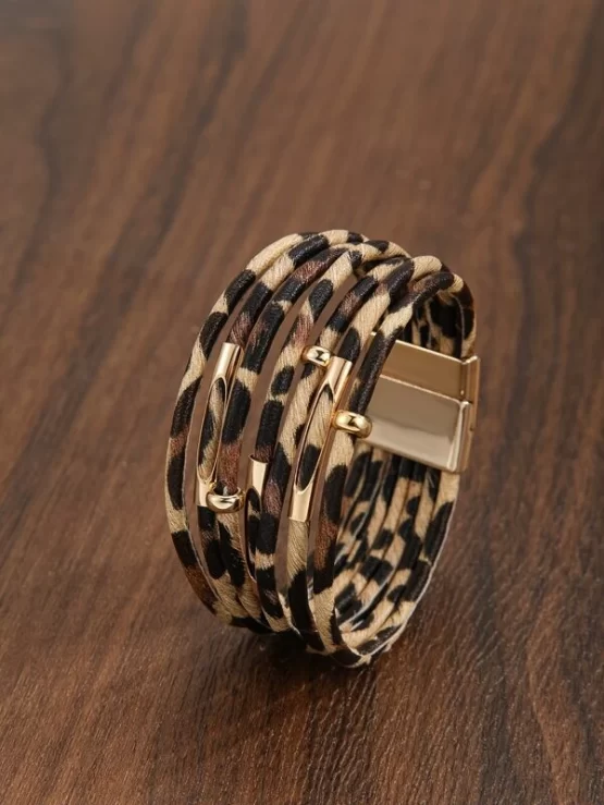 Fashionable Leopard Pattern Layered Beaded Bracelet