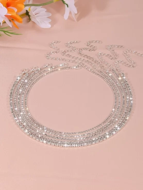 Five Pieces Glamorous Rhinestone Decor Necklace