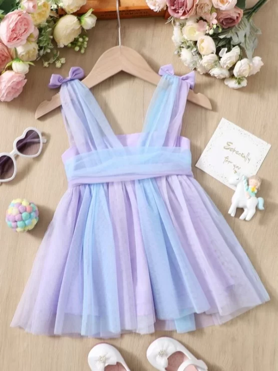 Baby Bow Shoulder Ombre Party Mesh Dress
