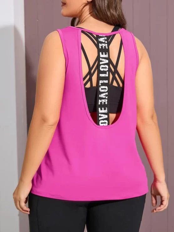 Plus 1pc Slogan Graphic Contrast Tape Cut Out Sports Tank Top