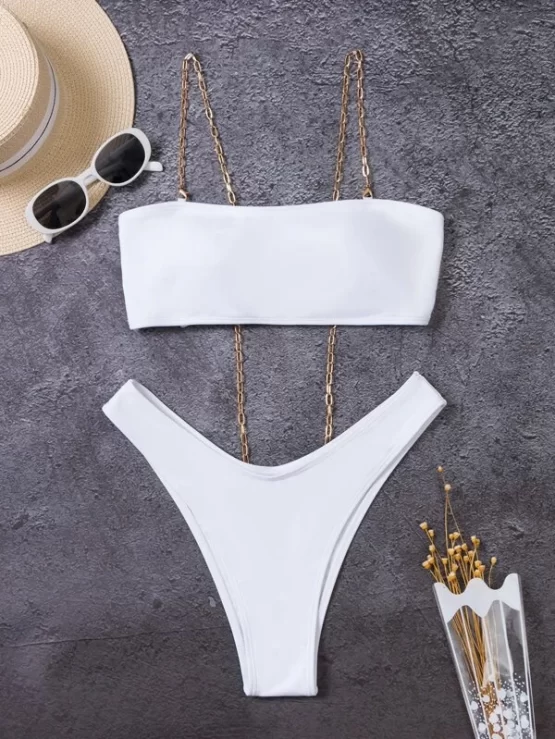 Chain Detail Tie Back High Cut Bikini Swimsuit