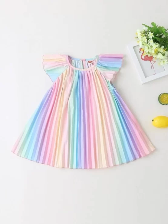 Baby Girl Butterfly Ombre Pleated Sleeve Dress