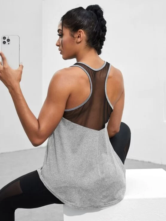 Mesh Panel Racer Back Sports Tank Top