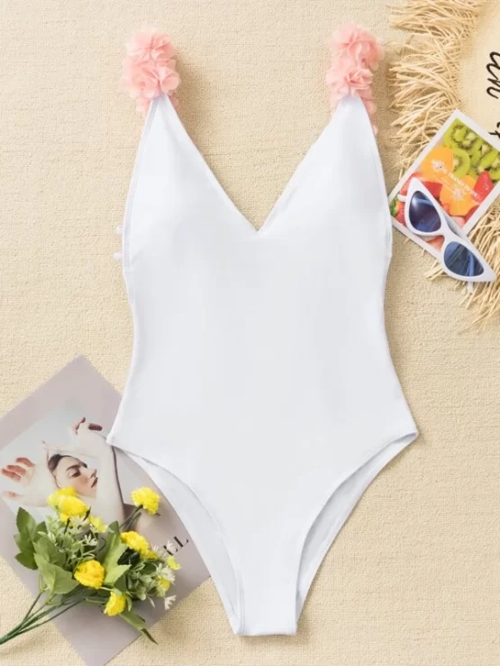 Appliques Backless One Piece Bikini Swimsuit