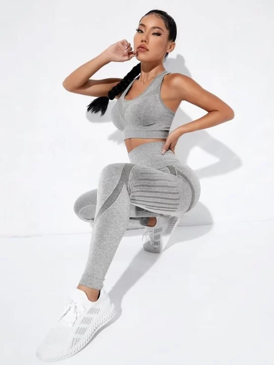 Colorblock Hollow Out Cut Out Racer Back Sports Set