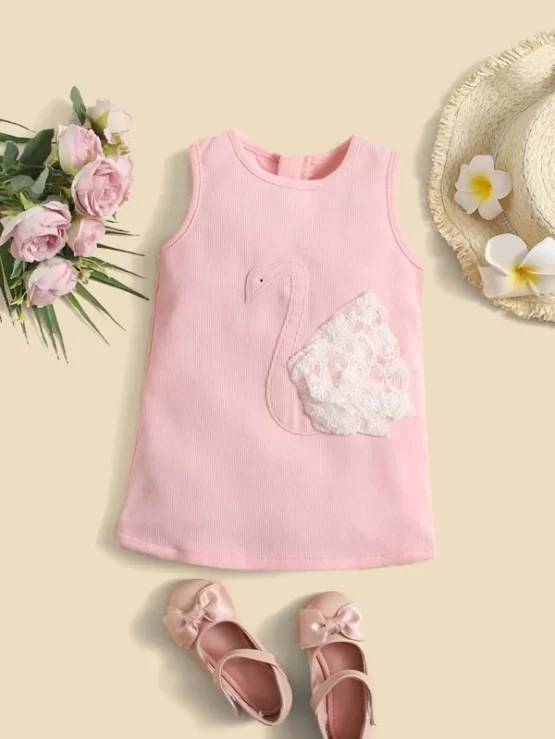 Baby Plain Cute Contrast Lace Sleeve Dress