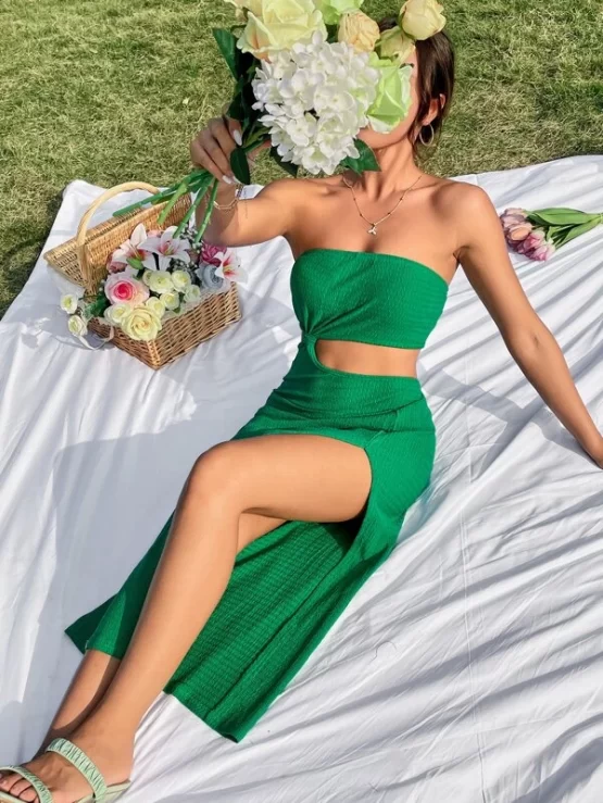 Cut Out Backless Split Thigh Tube Dress