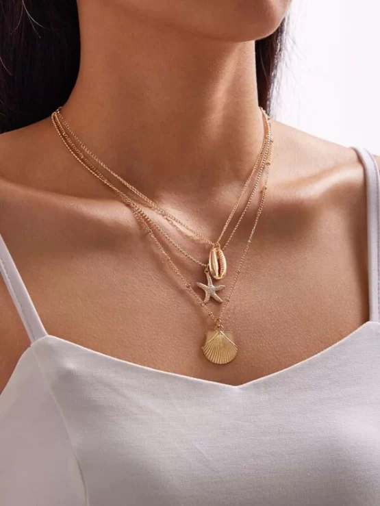 One Piece Shell & Starfish Charm Layered Necklace