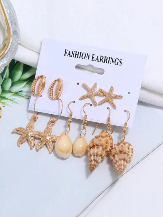 Five Pairs Starfish and Conch Decor Earrings
