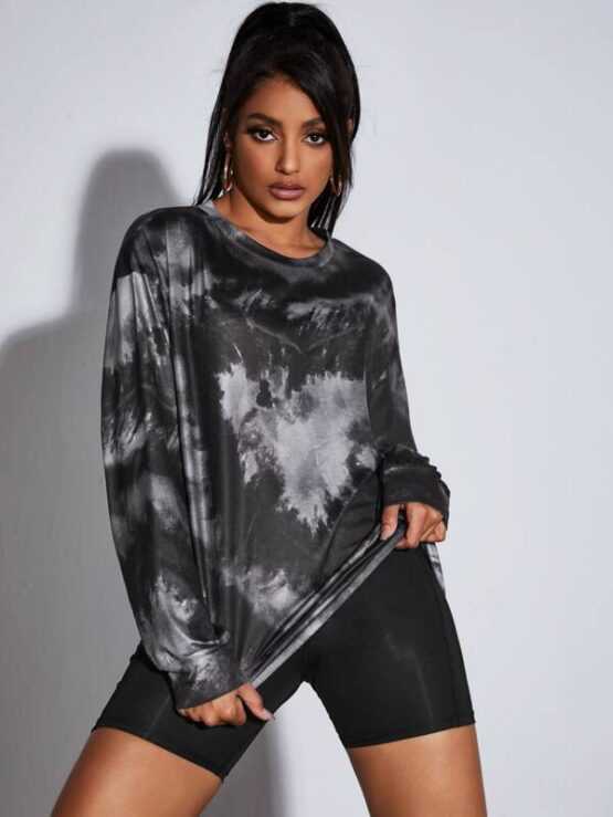 Drop Shoulder Tie Dye Sports Sleeve Pullover