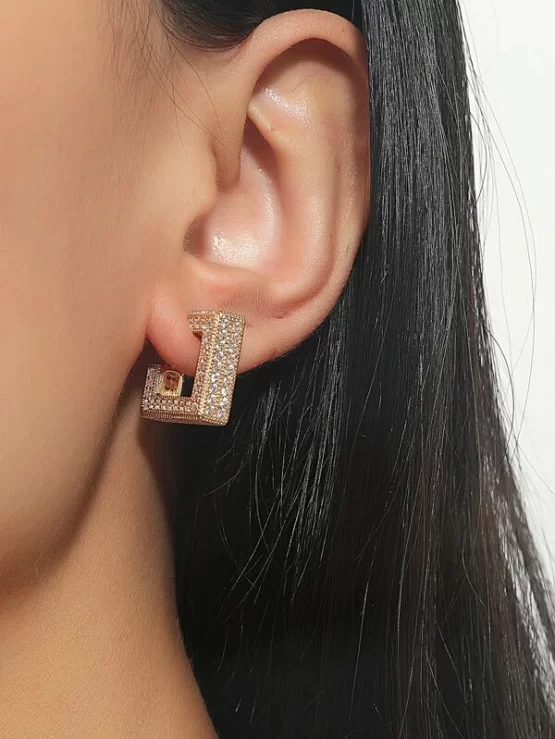 Rhinestone Geometric Hoop Decor Earrings