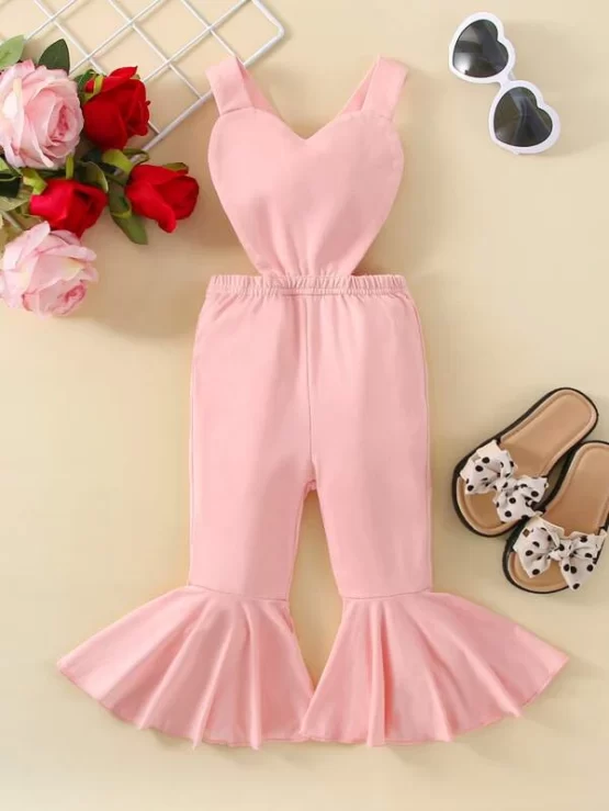 Baby Cut Out Criss Cross Back Flounce Hem Strap Overalls