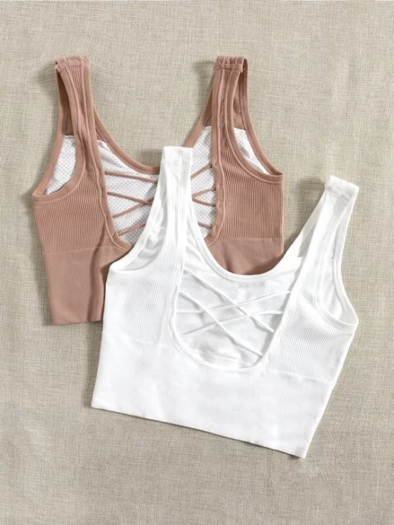 Two Pieces Medium Support Seamless Lightweight Criss Cross Sports Bra