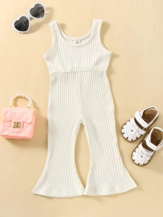 Baby Ribbed Knit Tank Flare Leg Jumpsuit
