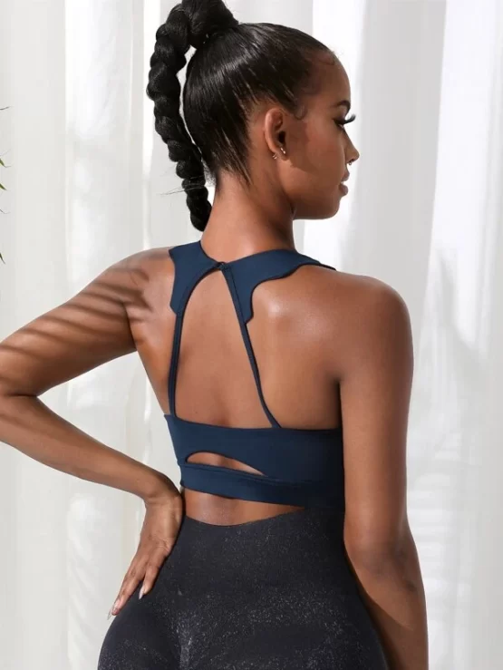 Cut Out Plain Sexy Neck Backless Sports Bra